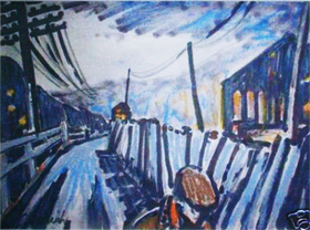 A painting of Spennymoor's back streets