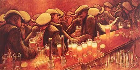 A painting of a busy bar scene