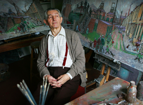 Norman Cornish in his studio